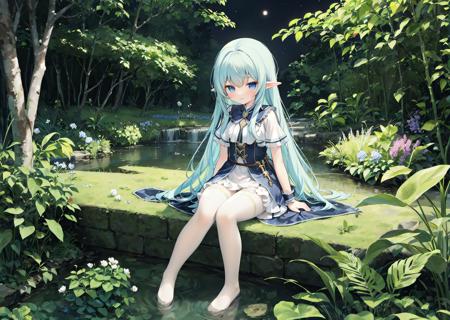 00340-3515980705-, white legwear, elf, forest, night, in the pond, 1girl, (solo),.png